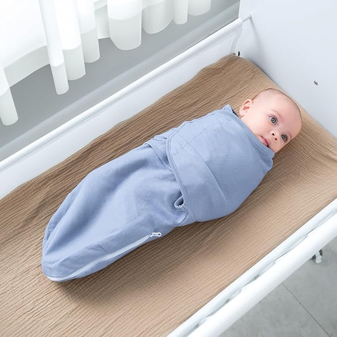 Comfy Cubs Easy Swaddle Blanket with Zipper Closure, 3 Pack - 100% Cotton Newborn Wrap, Large for 3-6 Months Infants, Breathable and Durable Sleep Sack for Babies - Stone, Pacific Blue, Nomadic Blue