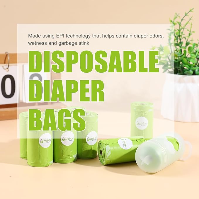 Disposable Diaper Bags for Baby, 9 Refill Rolls/108 Bags，OXO-Biodegradable Diaper Sacks with Dispenser,Easy-Tie Handles,Large Dirty Diaper Disposal or Pet Waste Bags