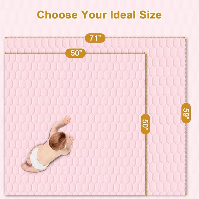 Premium Foam Baby Play Mat 50" x 50" with Removable Cover, Extra Thick Padding Playpen Mat, Non-Slip Floor Mat, Stylish & Easy to Clean for Crawling Baby, Infants & Toddlers, Pink