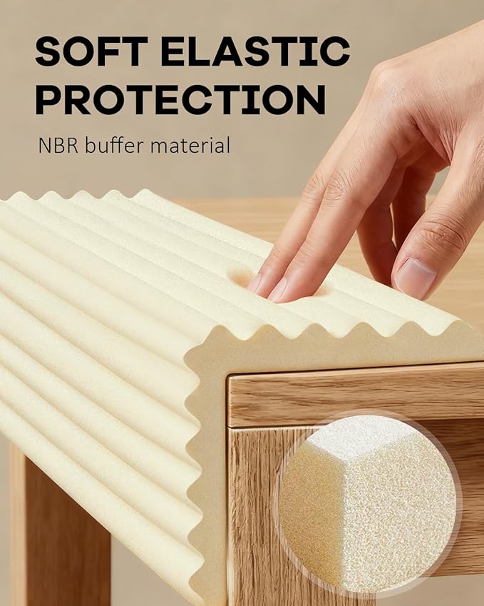 W Wide Edge Protector Strip Extra Thick Baby Proofing Bumper Guard with Strong Adhesive Child Safety for Table Desk Bed Cabinet Furniture in Home and Nursery (Beige White)
