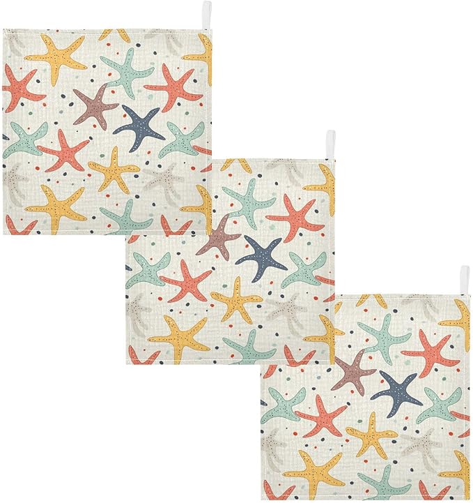 vvfelixl Colorful Starfish Baby Burp Cloths Baby Muslin Washcloths for Boys Girls Cotton Babys Face Towel for Newborn Infants Soft and Absorbent 11.8 X 11.8 in, 5 Pack