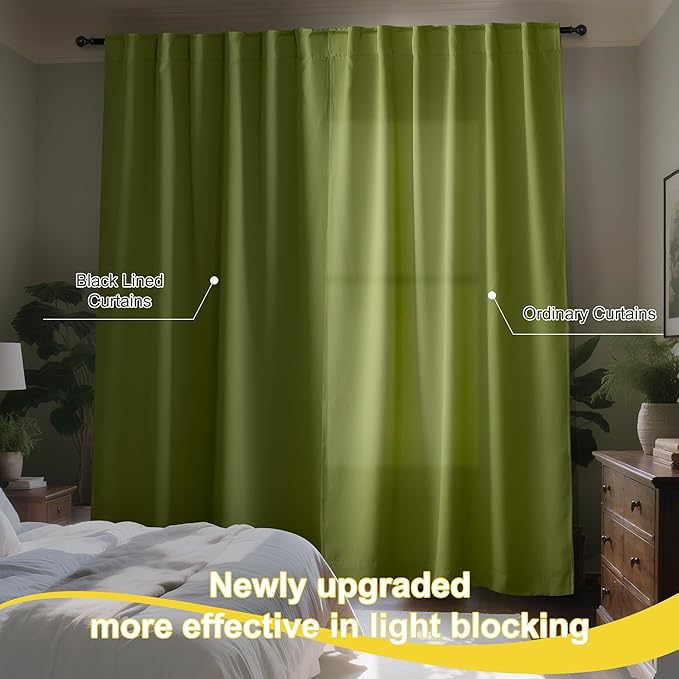NICETOWN Olive Green 100% Blackout Curtains for Bedroom, 52x84 Inches Set of 4 for Living Room, Rod Pocket Back Tab & Noise Reducing Drapes Black Lined Insulated Window Treatment Panels