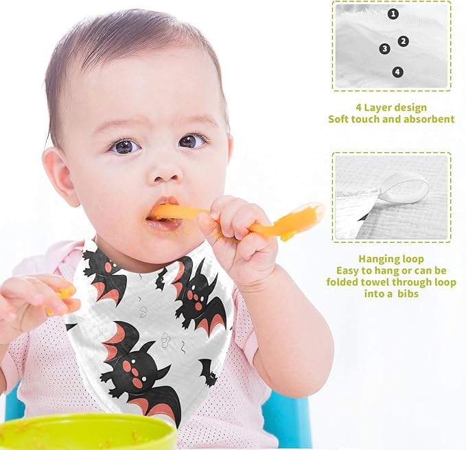 vvfelixl Baby Muslin Washcloths Cute Bats Cartoon Baby Burp Cloths Cotton Baby Face Towel for Newborn Infants Boys Girls Soft and Absorbent 11.8 X 11.8 in, 3 Pack