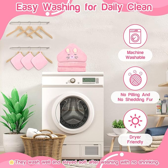 4 PCS Hooded Baby Towels, Absorbent Baby Bath Towel, Soft Baby Towels and 3 PCS Baby Washcloths for Newborns, Toddlers, and Kids, 32x32 in Baby Towel with Hood for Boy and Girl (Pink Kittens)