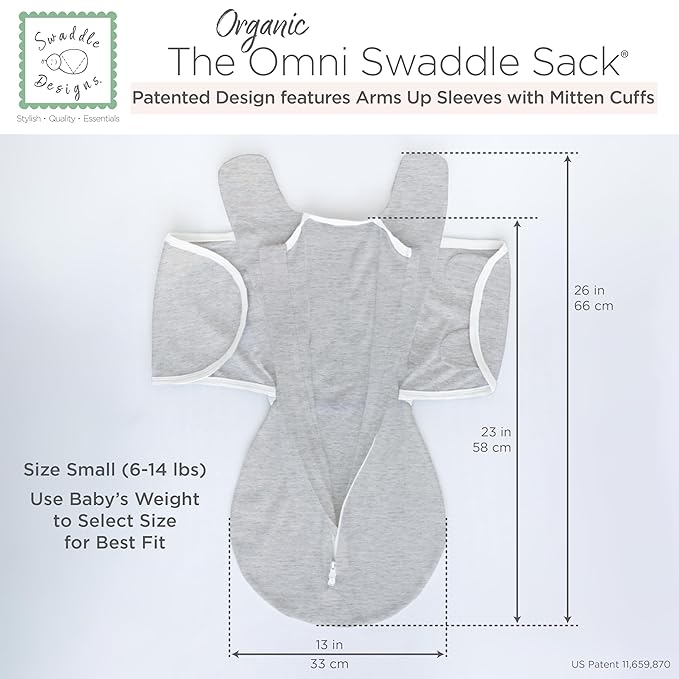 SwaddleDesigns Organic 6-Way Omni Swaddle Sack, Arms Up Swaddle for Newborn, More Options to Calm Startle Reflex, Improves Sleep, Small, 0-3 mo, 6-14 lbs, Soft Blue
