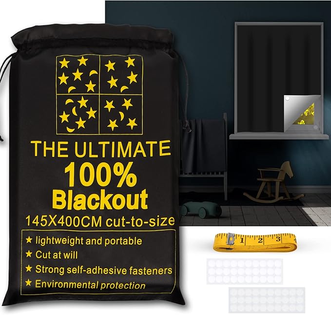 Portable Blackout Shades (157" x 57") Travel Window Blackout Curtains, 100% Blackout Material Temporary Blinds for Baby Nursery, Bedroom, Dorm Room, or Travel Use