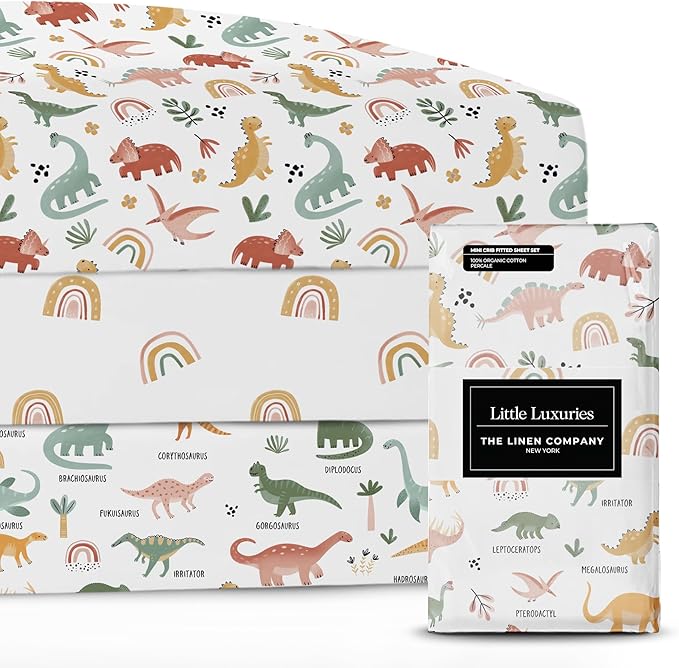 100% Organic Cotton Mini Crib Sheets (3-Pack) - GOTS Certified - Breathable Pack n Play Sheets Fitted - Double-Elastic for Secure Fit, Extra Protection for Your Baby - Gender-Neutral Prints (27"x39")