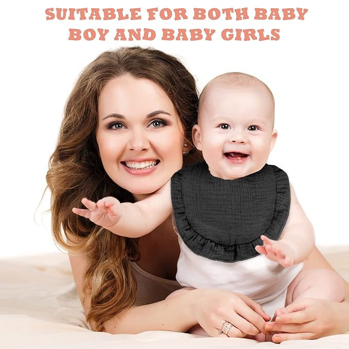 Seematn 10 Pcs Baby Muslin Bibs for Unisex Girls & Boys Drool Bibs Bandana Ruffle Soft Cotton for Newborn Infants Toddlers(Cool Colors)