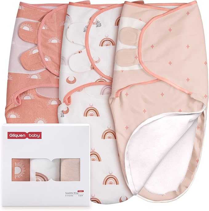 GLLQUEN BABY 3-Pack Baby Swaddle Sleep Sacks for Newborn - Baby Swaddles 3-6 Months, Infant Swaddling Sack, Rainbow & Sun, Newborn Swaddle Blanket Wrap(Medium/Large)