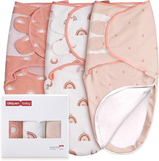 GLLQUEN BABY 3-Pack Baby Swaddle Sleep Sacks for Newborn - Baby Swaddles 3-6 Months, Infant Swaddling Sack, Rainbow & Sun, Newborn Swaddle Blanket Wrap(Medium/Large)