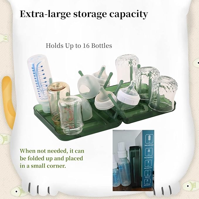 WHNL Travel Bottle Drying Rack Space Saving,Foldable Bottle Drying Rack with 16 Ribs,Portable Baby Bottle Drying Rack for Bottles,Breast Pumps and Other Feeding Accessories,Widely Used Daily Basis