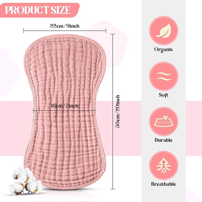 Frienda 8 Pack Muslin Burp Cloths Girl Large 20 x 10 Inch Cotton Burp Rags Absorbent Soft Newborn Face Towels for Newborn Baby Boy Essential Shower Gift Pink