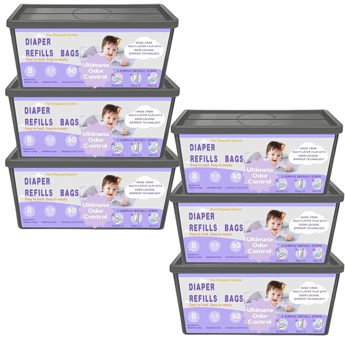 Diaper Easy Roll Refill Bags，60 Lavender Scented Diaper Pail Refills，Holds Up to 8400 Newborn Diapers，Superior Odor Control，Compatible with Genie Easy Roll Signature & Platinum Pails