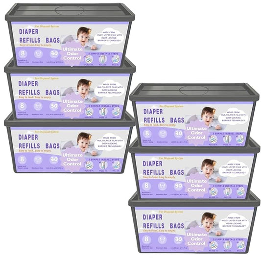 Diaper Easy Roll Refill Bags，60 Lavender Scented Diaper Pail Refills，Holds Up to 8400 Newborn Diapers，Superior Odor Control，Compatible with Genie Easy Roll Signature & Platinum Pails