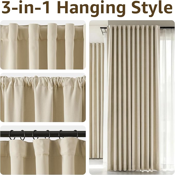jinchan Chenille Blackout Curtains 84 Inches Long 2 Panels Beige Thermal Insulated Curtains for Bedroom Living Room Triple-Weave Noise Reducing Drapes Back Tab Full Privacy Window Curtains 50x84 Inch