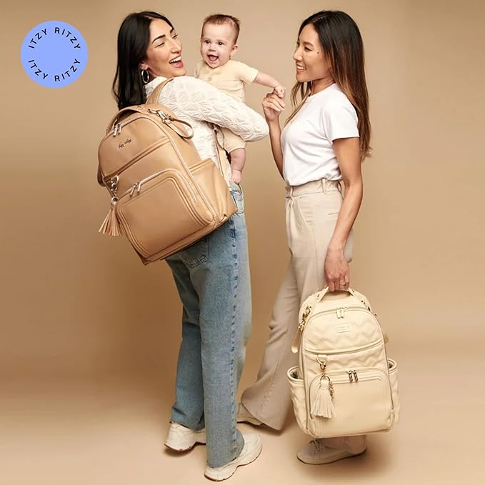 Itzy Ritzy Diaper Bag Backpack – Large Capacity Boss Plus Baby Backpack Diaper Bag Featuring 19 Pockets, Changing Pad, Stroller Clips, and Comfortable Straps (Chai)
