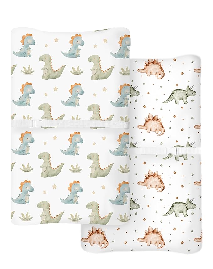 Changing Pad Cover for Baby Boys Girls 2 Pack, Fits Standard 32”×16” Changing Table Pads, Silky Breathable Stretch Knit, Machine Washable (Tiny Dinos)