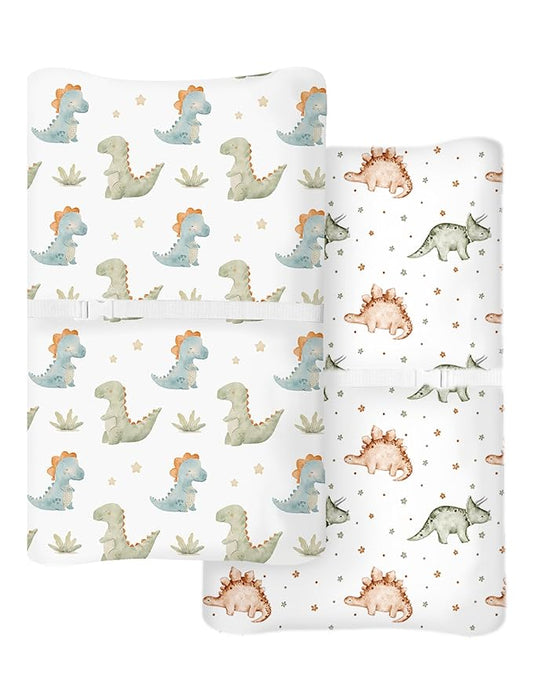 Changing Pad Cover for Baby Boys Girls 2 Pack, Fits Standard 32”×16” Changing Table Pads, Silky Breathable Stretch Knit, Machine Washable (Tiny Dinos)