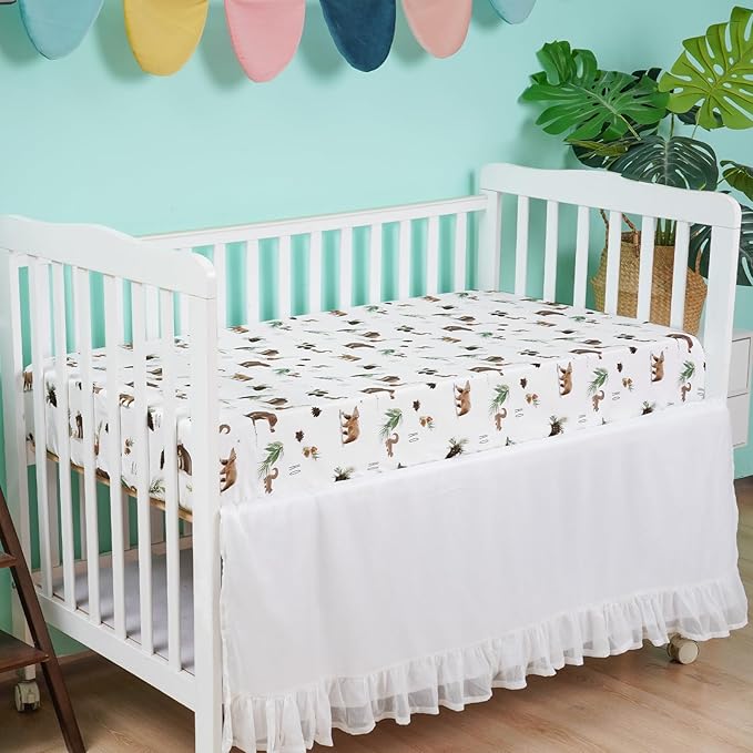 david's kids 3 Pack Fitted Crib Sheets, Ultra Soft Breathable Comfortable Baby Sheet Set for Boys Girls Neutral, 28x52 Inch Fits Standard Crib and Toddler Mattresses, Woodland Animals