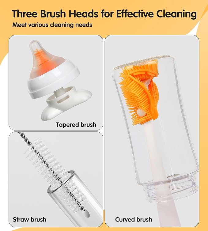 FURNIPLAS 7-in-1 Bottle Cleaner Brush Kit, Long Handle Silicone Baby Bottles Cleaning Brush Set, 360° Flexible Multifunctional Water Bottle Washer for Baby Bottles, Breast Pump, Spout, Nipple & Straw