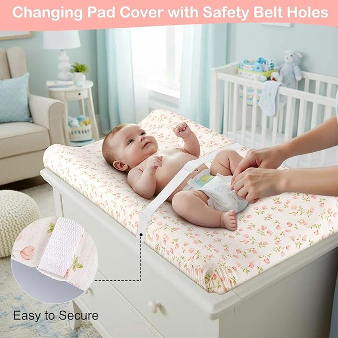 Basumee Muslin Changing Pad Cover Waterproof 2 Pack Baby Changing Table Covers for Boys and Girls Soft Breathable Nursery Diaper Change Table Cover Pad Fits 32"x16", Pink