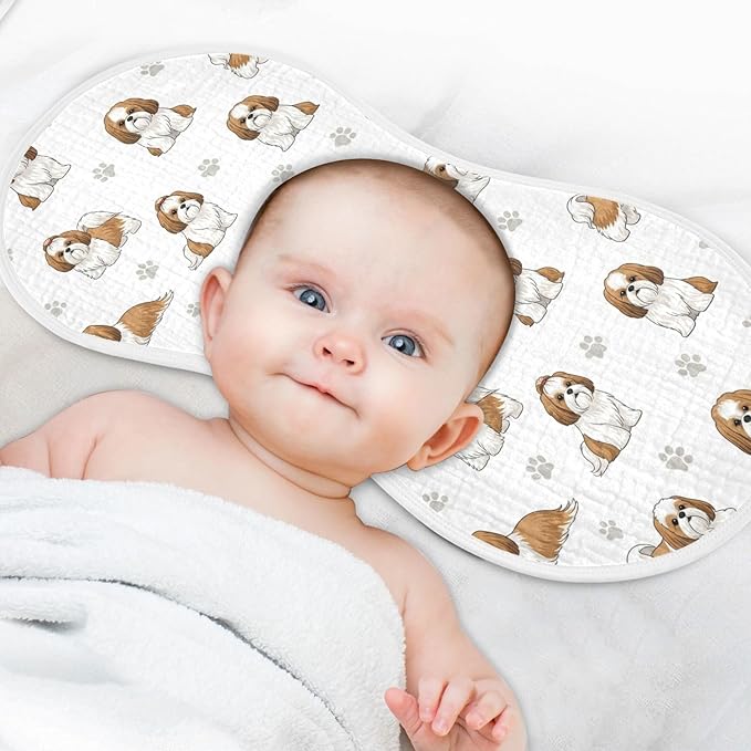 Qinllo 2 Pack Muslin Burp Cloths Shih Tzu Dogs White Cotton Baby Burp Cloths Ultra Absorbent and Soft Thick Burping Cloth for Newborn Must Haves 22x11 Inch