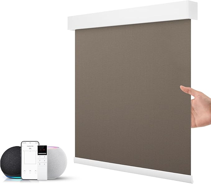 ZSTARR Motorized Smart Blind for Window with Remote Control, Automatic Blackout Roller Shade Customizable Size,with Valance Child Safety Rechargeable Battery Blinds (Copper Color)