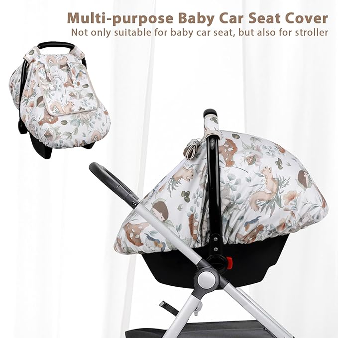 Car Seat Cover Baby Girl Boy, Warm Winter Carseat Cover for Baby, Kick-Proof Infant Car Seat Cover with Peep Window, Windproof & Cozy, Gray Animals