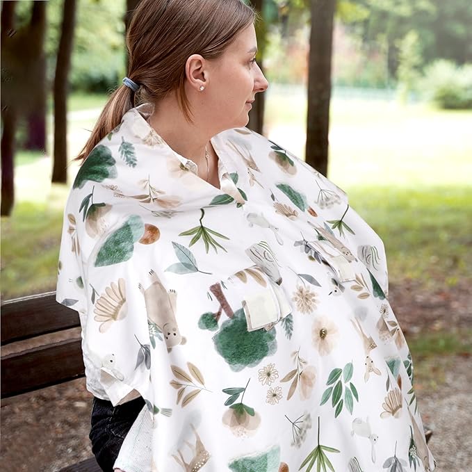Minky Car Seat Cover for Baby Girl & Boys, Car Seat Canopy with Peep Window, Multiuse Carseat Covers Protecting Baby from Wind, Sun, Strangers, Woodland Animal