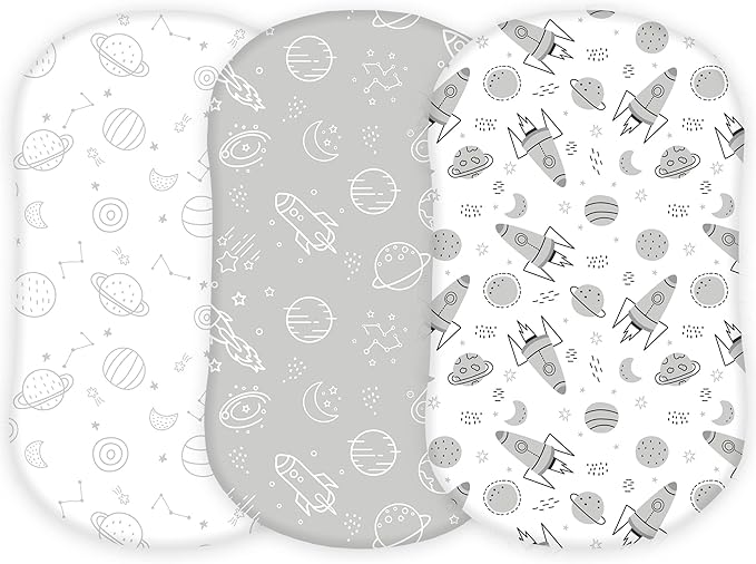 TansyPanda Halo Bassinet Sheets for BassiNest Luxe Swivel, Soothing, Swivel, Lite, Essential Sleeper, 3 Pack, 33 X 17 Inch, Ultra Soft, Snug Fit, Unisex Boys Girls, Gray White (Space)