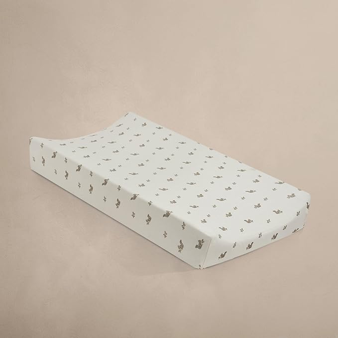 Oilo Changing Pad Cover, Breathable Organic Cotton Fitted Jersey, 300 Thread Count, Machine Wash, Fits Standard Changing Pads (32" x 16"), Heirloom Organic Collection, Squirrel