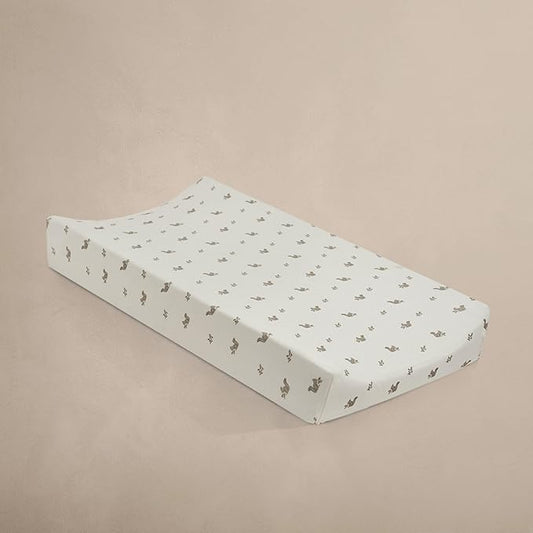 Oilo Changing Pad Cover, Breathable Organic Cotton Fitted Jersey, 300 Thread Count, Machine Wash, Fits Standard Changing Pads (32" x 16"), Heirloom Organic Collection, Squirrel