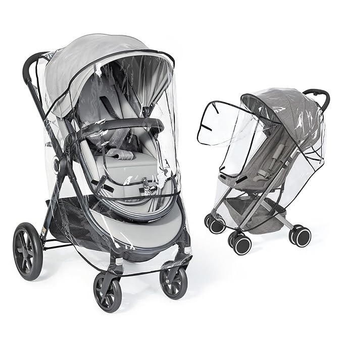 Universal Clear Stroller Rain Cover, No-zip Waterproof Stroller Cover - Food Grade EVA, Baby Travel Weather Shield, Breathable Rain Cover for Most Single Strollers, Joggers Accessories for Rain, Black