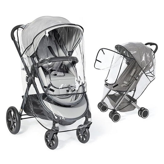 Universal Clear Stroller Rain Cover, No-zip Waterproof Stroller Cover - Food Grade EVA, Baby Travel Weather Shield, Breathable Rain Cover for Most Single Strollers, Joggers Accessories for Rain, Black