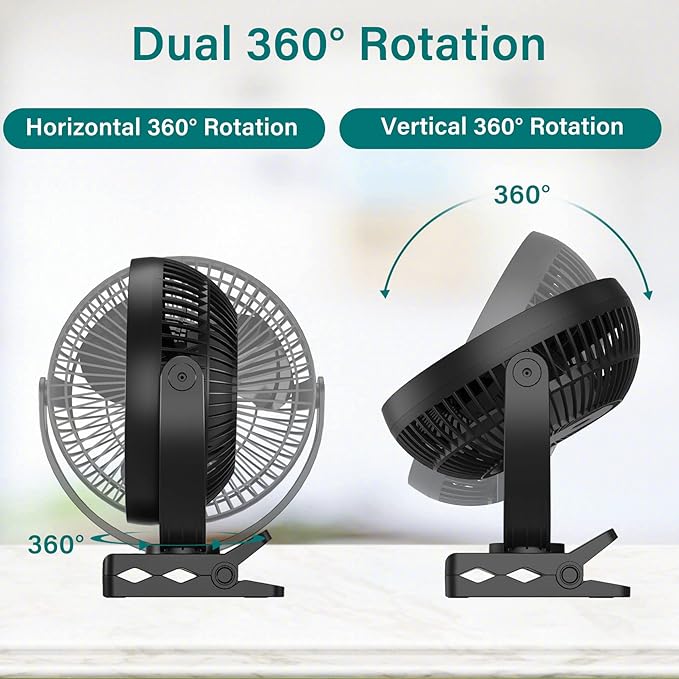 Portable Clip on Fan, 10000mAh Battery Operated, 24 Hours Work Time, 4 Speeds, 8 Inch, Personal Fan for Bedroom Outdoor Travel Camping Golf Cart Treadmill Home Office