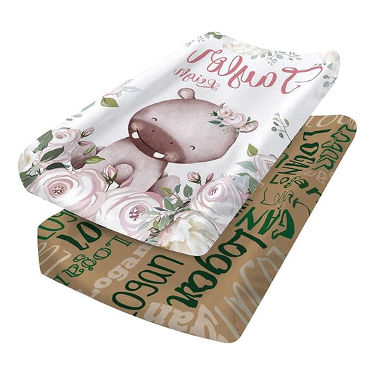 Custom Changing Pad Cover Set - Jersey Knit Ultra Soft Unisex Waterproof Diaper Changing Table Covers with Personalized Name for Baby Boys Girls - Comfy Cozy 2 Pcs Set Style20