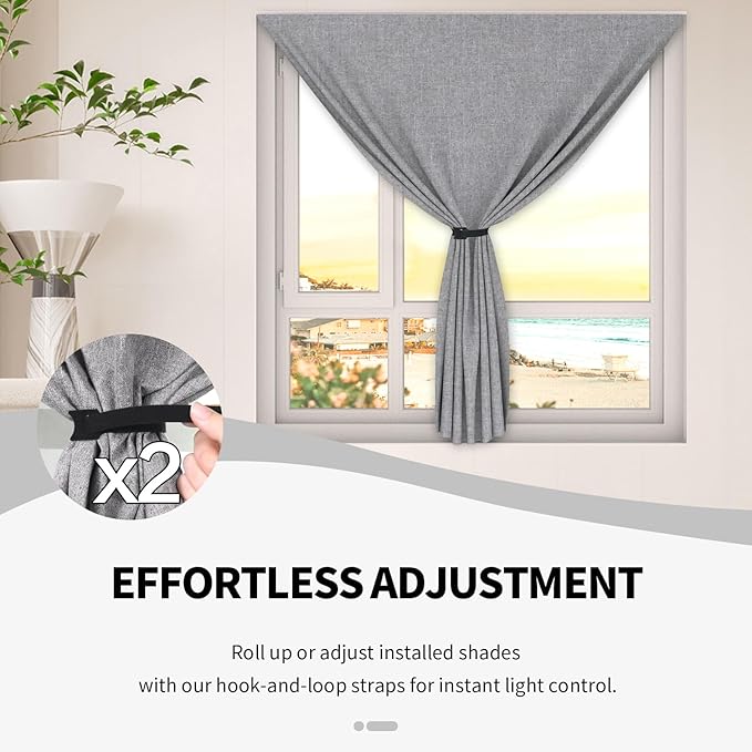 100% Upgraded Blackout Curtains for Bedroom, Rod-Free Hook&Loop Portable Blackout Shades for Travel, Black Out Window Cover No Drill Cuttable for Bedroom, Nursery, Media Room,Grey,57 * 157in