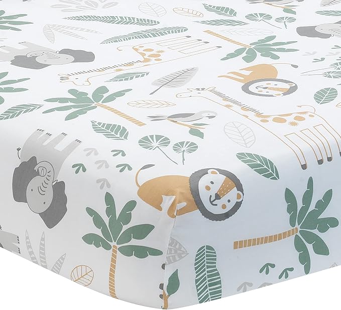 Lambs & Ivy Jungle Friends 100% Cotton Safari Animals Baby Fitted Crib Sheet