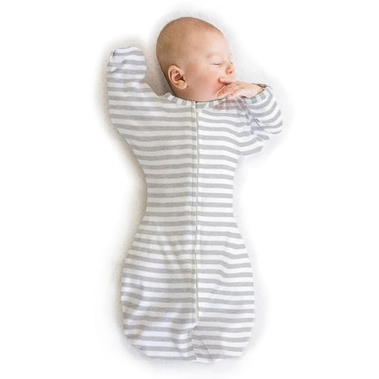 SwaddleDesigns Transitional Swaddle Sack, Arms Up Half-Length Sleeves & Mitten Cuffs, Swaddle for Newborn Transition to Baby Sleep Sack Wearable Blanket, 3-6 Month, 14-21 lb, Heathered Gray Stripes