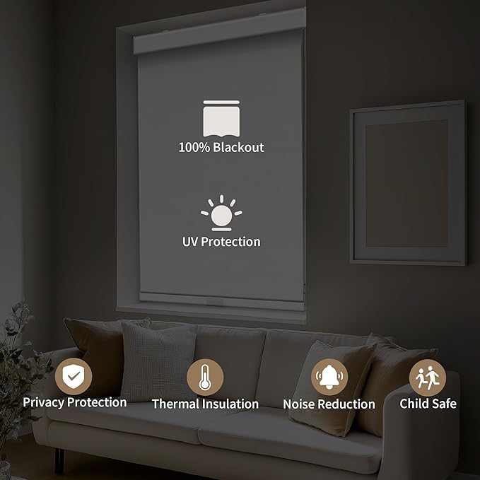 GENIMO 100% Blackout Blinds for Indoor Windows, Cordless Window Shades, Jacquard Thermal Insulated, UV Protection Fabric, Window Blinds for Home, Office, Bedroom, Easy to Install, White, 29" W X 72" H