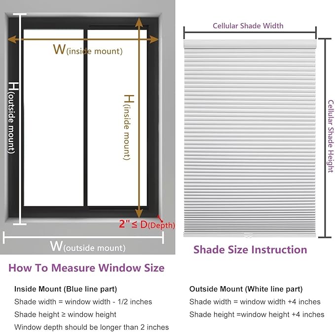 Changshade Cordless Blackout Cellular Shades for Indoor Windows Doors, Black Out Room Darkening Honeycomb Blinds Thermal Insulated 1.5 Inch Cell for Home, Bedroom, Bathroom, Nursey, 45" W×64" H, Gray