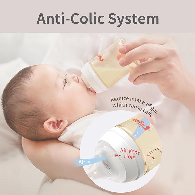 Pigeon PPSU Nursing Baby Bottle Wide Neck, Anti-Colic, Streamlined Body, Natural Feel, Easy to Clean, 8.1 Oz (Pack of 2), Includes 2pcs M Nipples (3m+)
