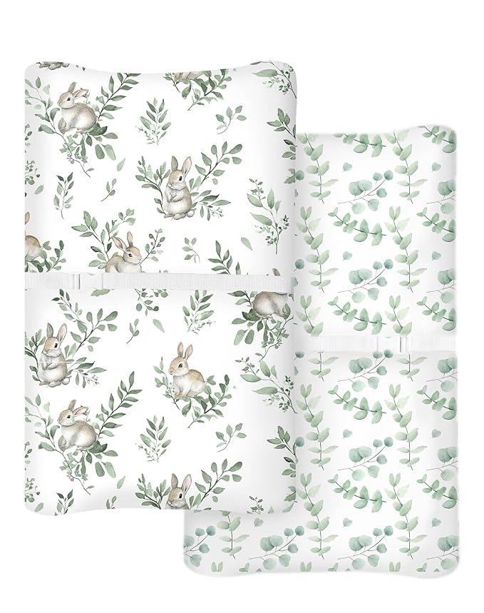 Changing Pad Cover for Baby Boys Girls 2 Pack, Fits Standard 32”×16” Changing Table Pads, Silky Breathable Stretch Knit, Machine Washable (Bunny Meadow)