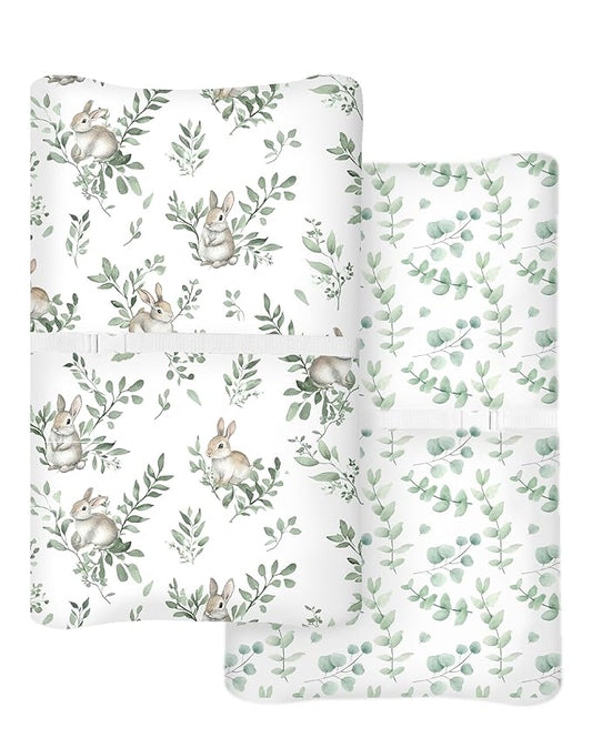 Changing Pad Cover for Baby Boys Girls 2 Pack, Fits Standard 32”×16” Changing Table Pads, Silky Breathable Stretch Knit, Machine Washable (Bunny Meadow)