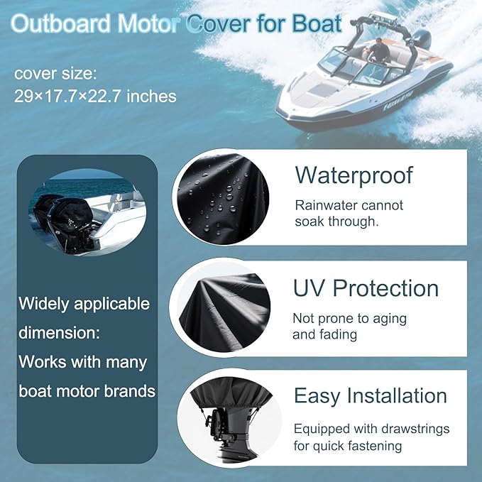 Outboard Motor Armor Cover for Heavy Duty Outboard Engine fits 100-150 HP 29×17.7×22.7 inches Saltwater Resistant UV Degradation