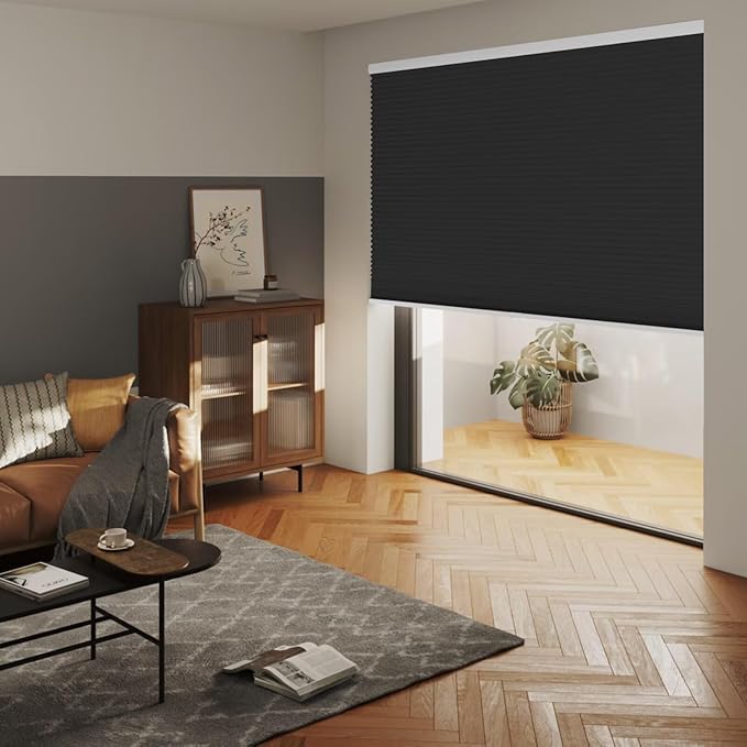 MYshade Cordless Blackout Cellular Shades for Windows, Honeycomb Window Shades with Thermal Insulation, Child & Pet Safe Room Darkening Shade, Easy Install,52" W x 72" H, Black