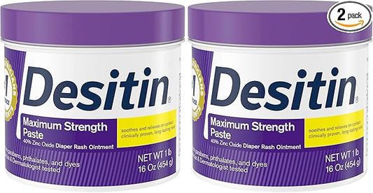 Desitin Maximum Strength Diaper Rash Cream, 40% Zinc Oxide | Treatment & Prevention | Hypoallergenic | Paraben-Free | 16 oz Pack of 2