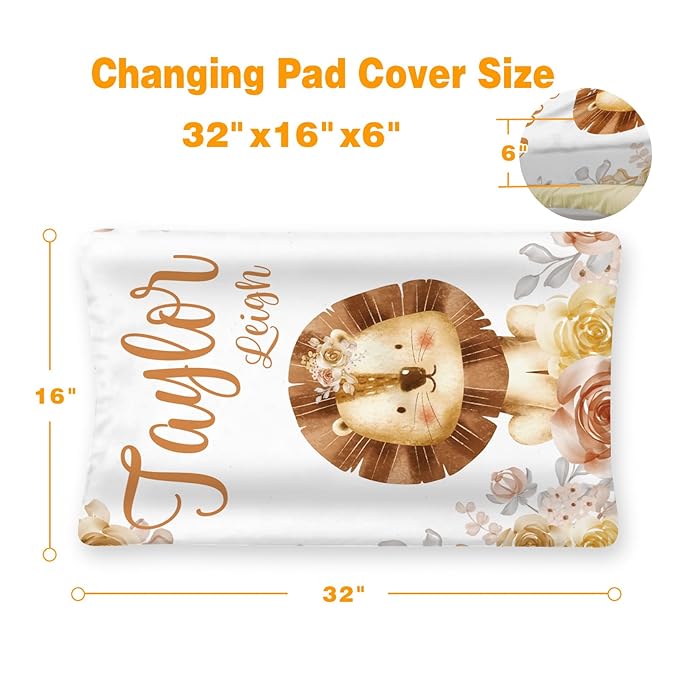 Custom Changing Pad Cover Set - Jersey Knit Ultra Soft Unisex Waterproof Diaper Changing Table Covers with Personalized Name for Baby Boys Girls - Comfy Cozy 2 Pcs Set Style15