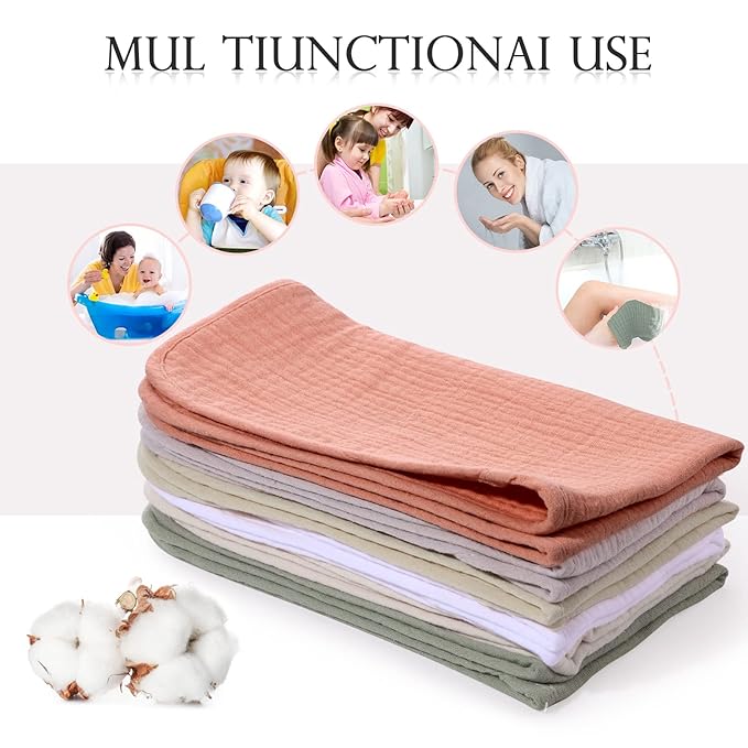 Hicarer 6 Count Muslin Burp Cloths Cotton Baby Burping Rags Large 20 x 10 Inch 6 Layers Spit up Rags Soft Absorbent Multicolor Wash Cloths Diapers for Newborn Baby Girl Boy(Mixed Colors Series)