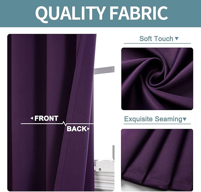 ChrisDowa Blackout Curtains 36 Inches Long for Living Room, Grommet Thermal Insulated Room Darkening Curtains for Bedroom (1 Panel Set, Royal Purple, 42W x 36L)